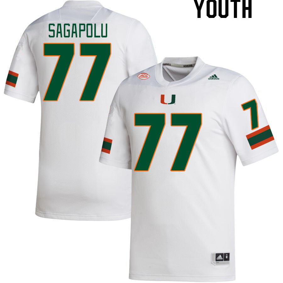 Youth #77 Logan Sagapolu Miami Hurricanes College Football Jerseys Stitched-White